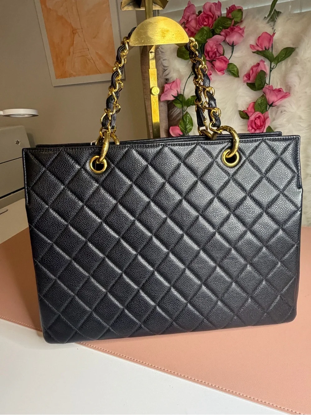 Chanel Vintage Grand Shopping Tote GST Black Caviar Gold Hardware 5 Series COA